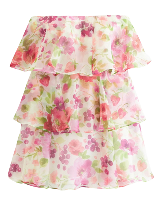 Organza Tiered Strapless Mini Dress