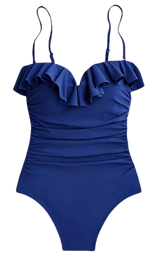 Matte ruched one-piece swimsuit with ruffles