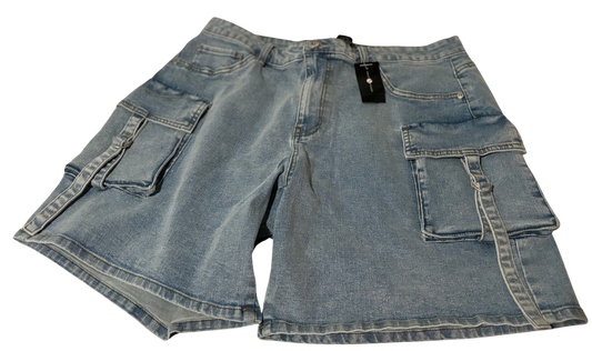 Mid Rise Denim Cargo Shorts