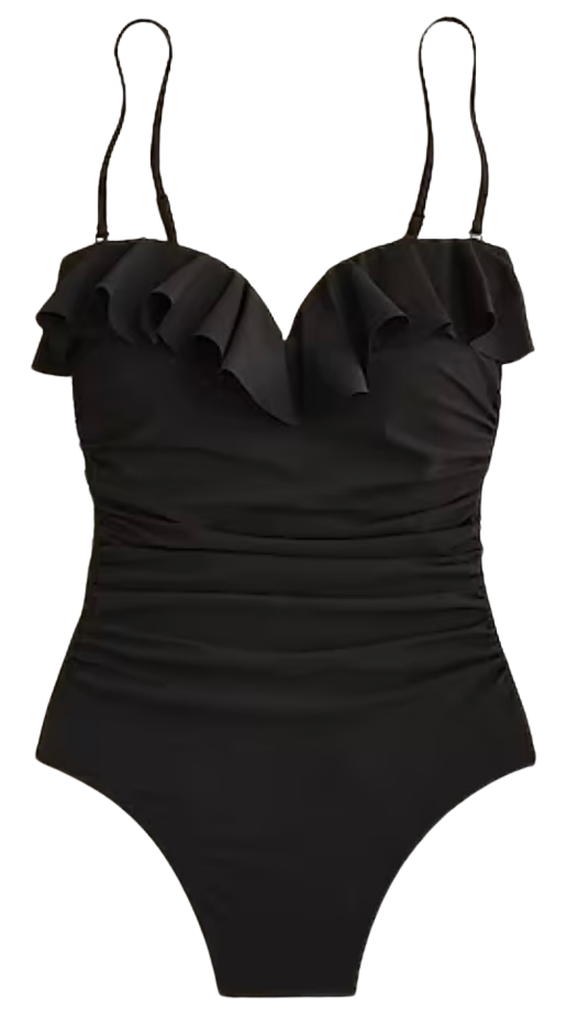 Matte ruched one-piece swimsuit with ruffles